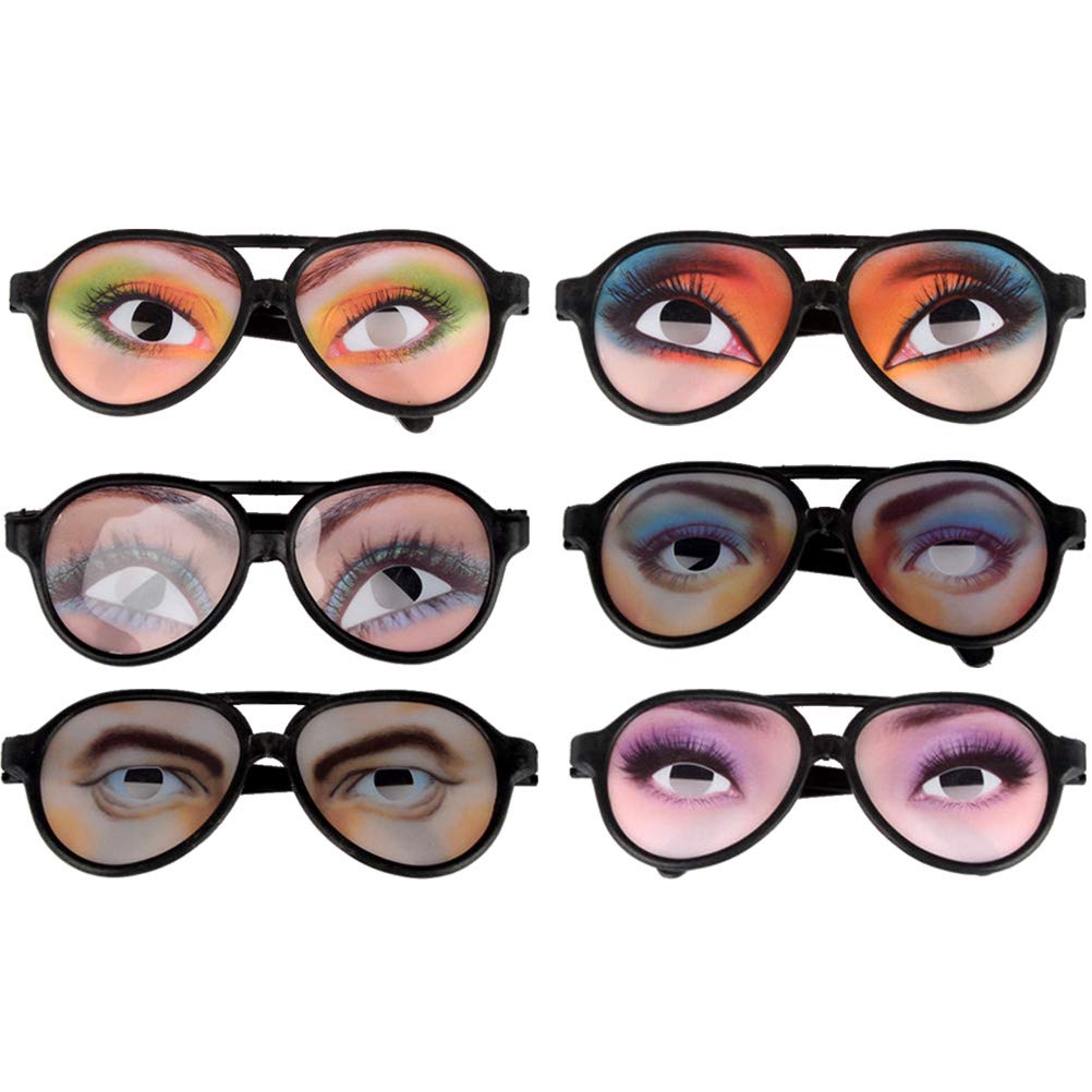Toyvian 6pcs Funny Party Glasses with Eyes Random Mischief Patterns Party Sunglasses for Kids Adults Halloween Decorations and Fancy Dress Costume Accessories