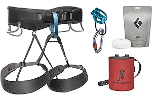 BLACK DIAMOND Men’s Momentum Climbing Harness Package | Harness, Belay Device, Locking Carabiner, Chalk Bag & Starter Gear