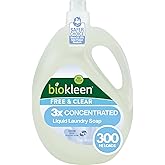 Biokleen Free & Clear Natural 3X Concentrated Liquid Laundry Detergent, 300 Loads, Plant-Based, Hypoallergenic, Removes Stains & Fights Odors, Dye Free, Unscented