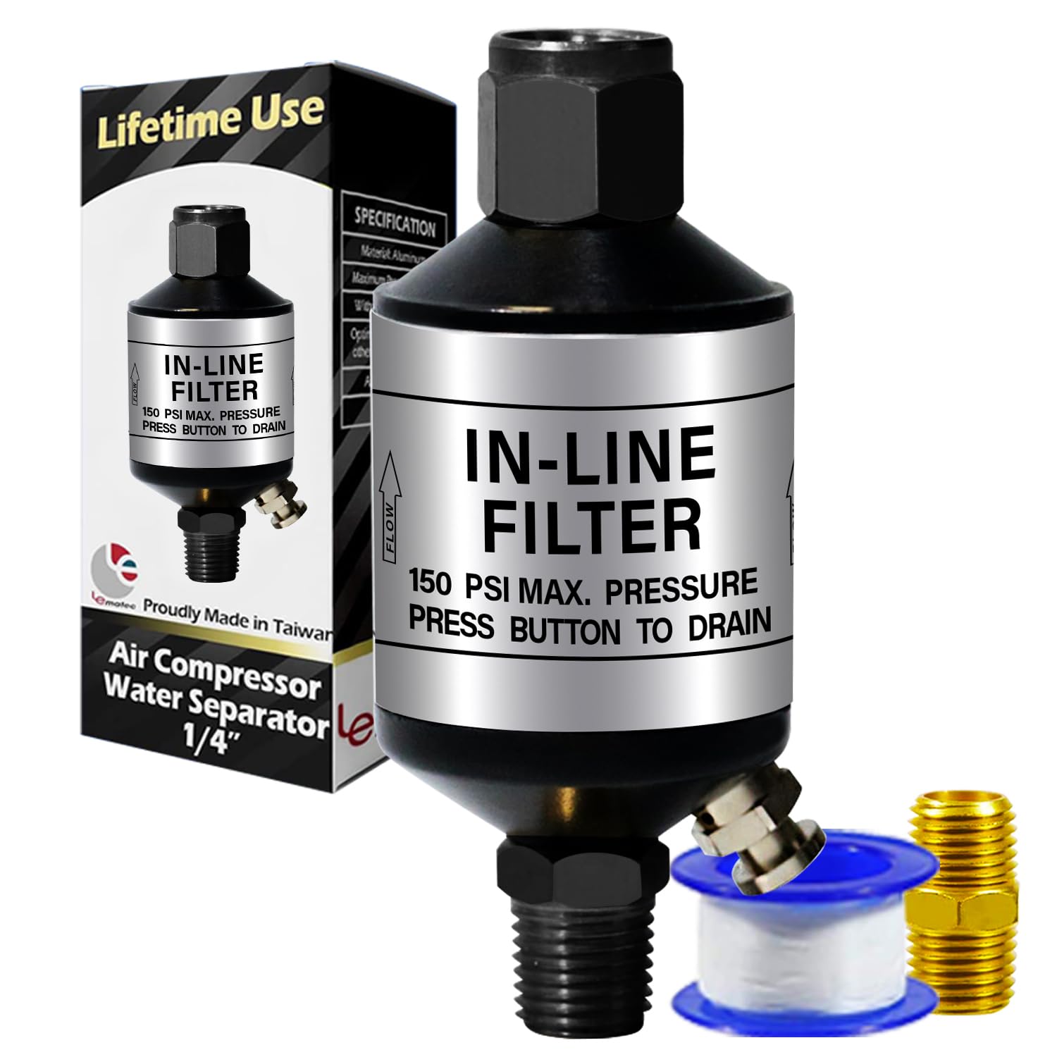 Photo 1 of LE LEMATEC Air Compressor Water Separator, Compressed Air Dryer with Drain Valve, Inline Moisture Filter for HVLP Spray Paint Gun, Sand Blaster, Plasma Cutter & Other Air Tools (AI303-C1)