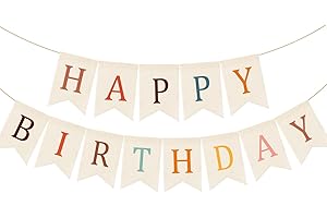 Doumeny Happy Birthday Burlap Banner Boho Birthday Garland Bunting Bohemian Party Hanging Flag White Happy Birthday Bunting Garland Rainbow Party Banner for Women Men Birthday Kid Photo Backdrop