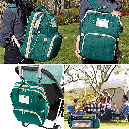 Diaper Bag Backpack with Foldable Baby Bed, Portable Travel