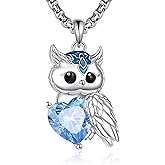 YAFEINI Owl Necklace Sterling Silver Owl Pendant Necklace Cute Animal Birthstone Jewelry Gifts for Women