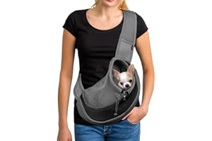YUDODO Pet Sling Carrier for Small Dogs & Cats – Hands-Free Puppy Carrier with Safety Hook, Large Zipper Pocket, Soft Breathable Mesh, Adjustable Strap & Reflective Strip (Black 1.0 S)
