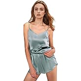 FEELITS 100% Mulberry Silk Pajamas Set for Women - 19 Momme Silk V-Neck Cami & Shorts, Luxury Sleepwear