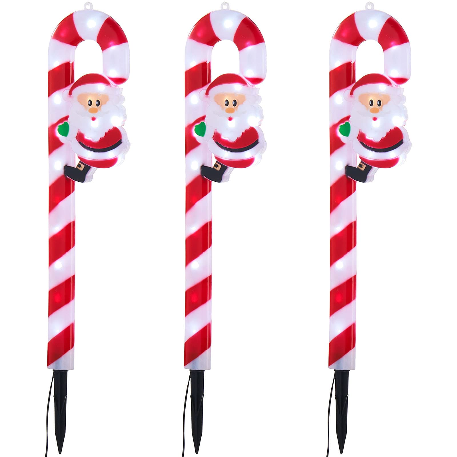 WeRChristmas Set of 3 Pre-Lit Santa Candy Cane Pathway Stake Lights