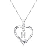 Romavan Valentine's Day Gift - Sterling Silver Initial Heart Pendant Necklace, Elegant Jewelry for Women and Girls, Gift for Girlfriend, Wife, Mother with Birthday Gifts Perfect Present in Gift Box