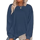 CHICGAL Sweatshirt for Women Long Sleeve Shirts Crewneck Color Block Solid Cute Pullover Casual Tunic Tops (Navy Blue, XL)