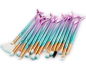 Amazon Com 15 Piece Mermaid Makeup Brushes Set Eyeshadow Make Up Tool Foundation Natural Beauty Palette Vanity Goodly Popular Eyes Faced Colorful Rainbow Hair Highlights Glitter Kids Travel Kit Type 01 Beauty