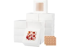 KGVZPT 50pcs 6x6x3 Inches Bakery Boxes,White Bakery Boxes with Window for Valentines Day,Treat Boxes for Cookies Small Pie,Chocolate Covered Strawberries,Cupcake and Pastry