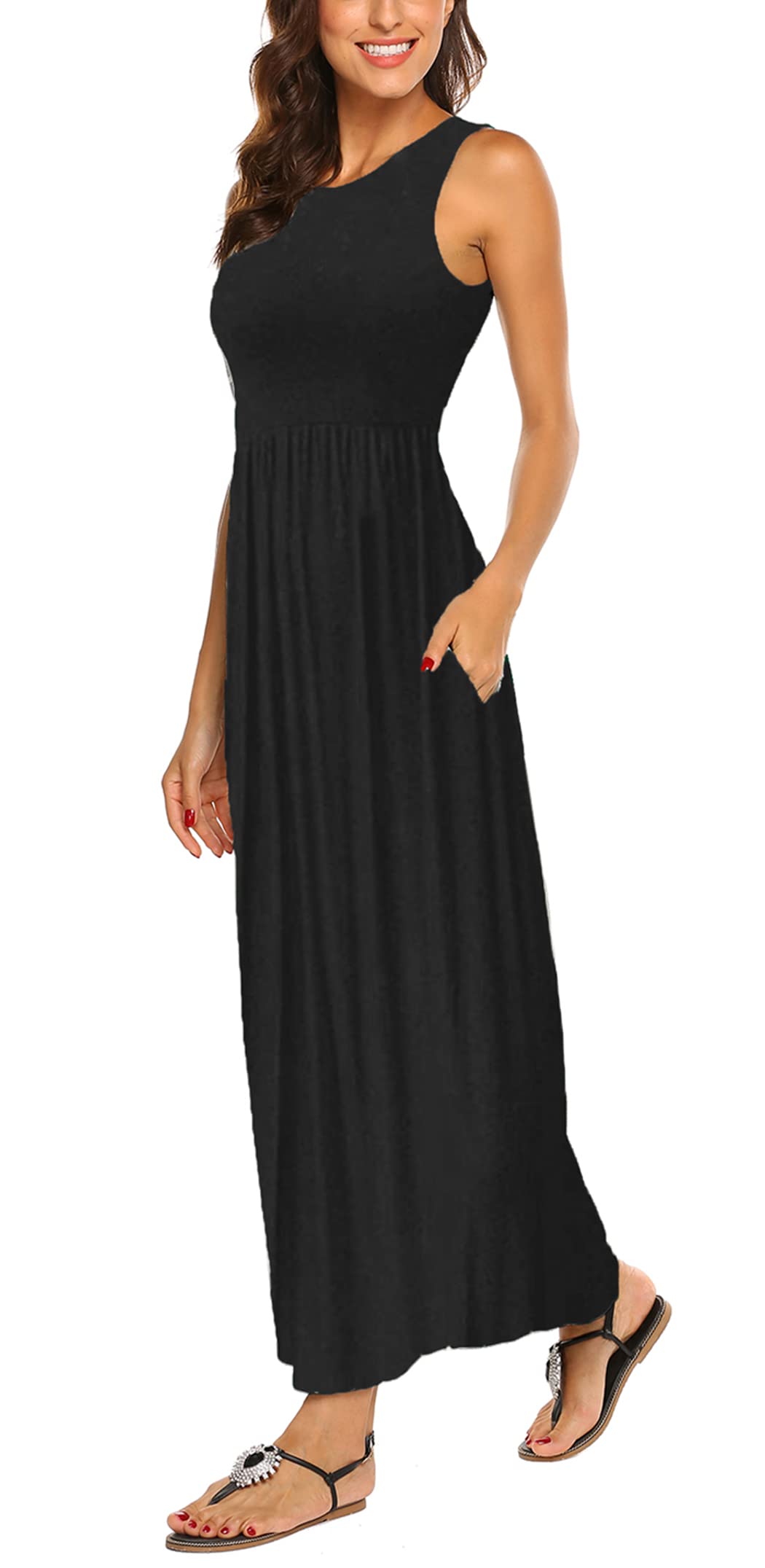Photo 1 of Hount Women's Summer Dresses Sleeveless Casual Long Maxi Sundresses 2024 Solid Black Large