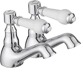 JASSFERRY Pair of Basin Taps Hot Cold White Ceramic Handle 1/4 Turn Chrome Set