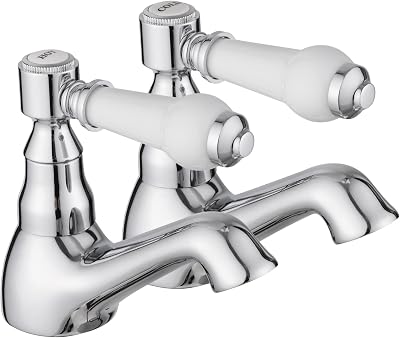 JASSFERRY Pair of Basin Taps Hot Cold White Ceramic Handle 1/4 Turn Chrome Set