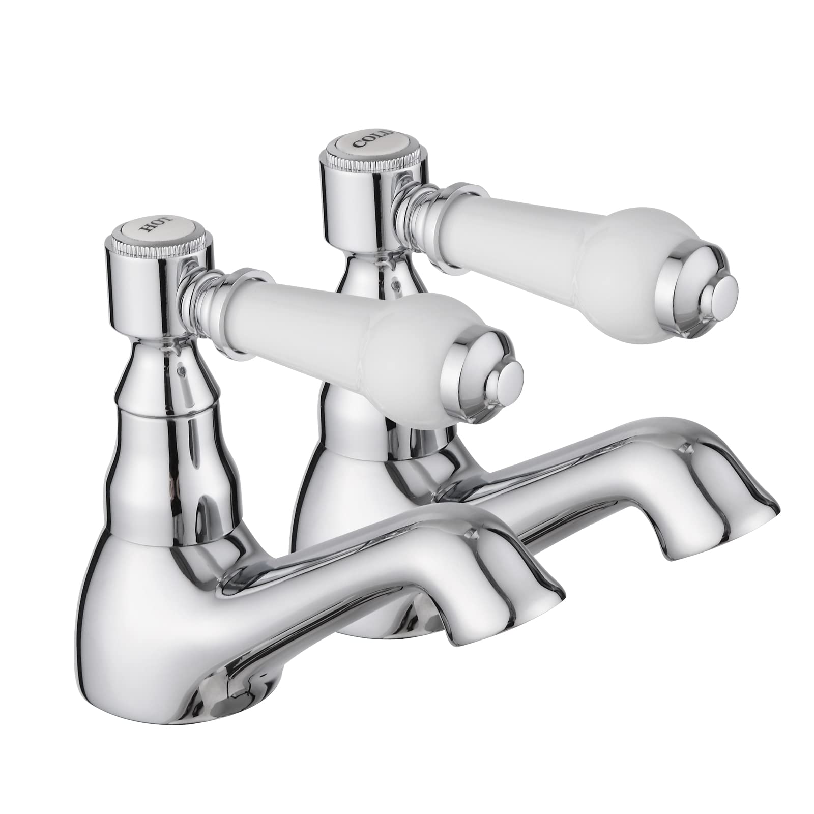 JASSFERRY Pair of Basin Taps Hot and Cold Water Bathroom Sink Tap White Ceramic Handle 1/4 Turn Lever 1/2" Faucet, Chrome Set of 2