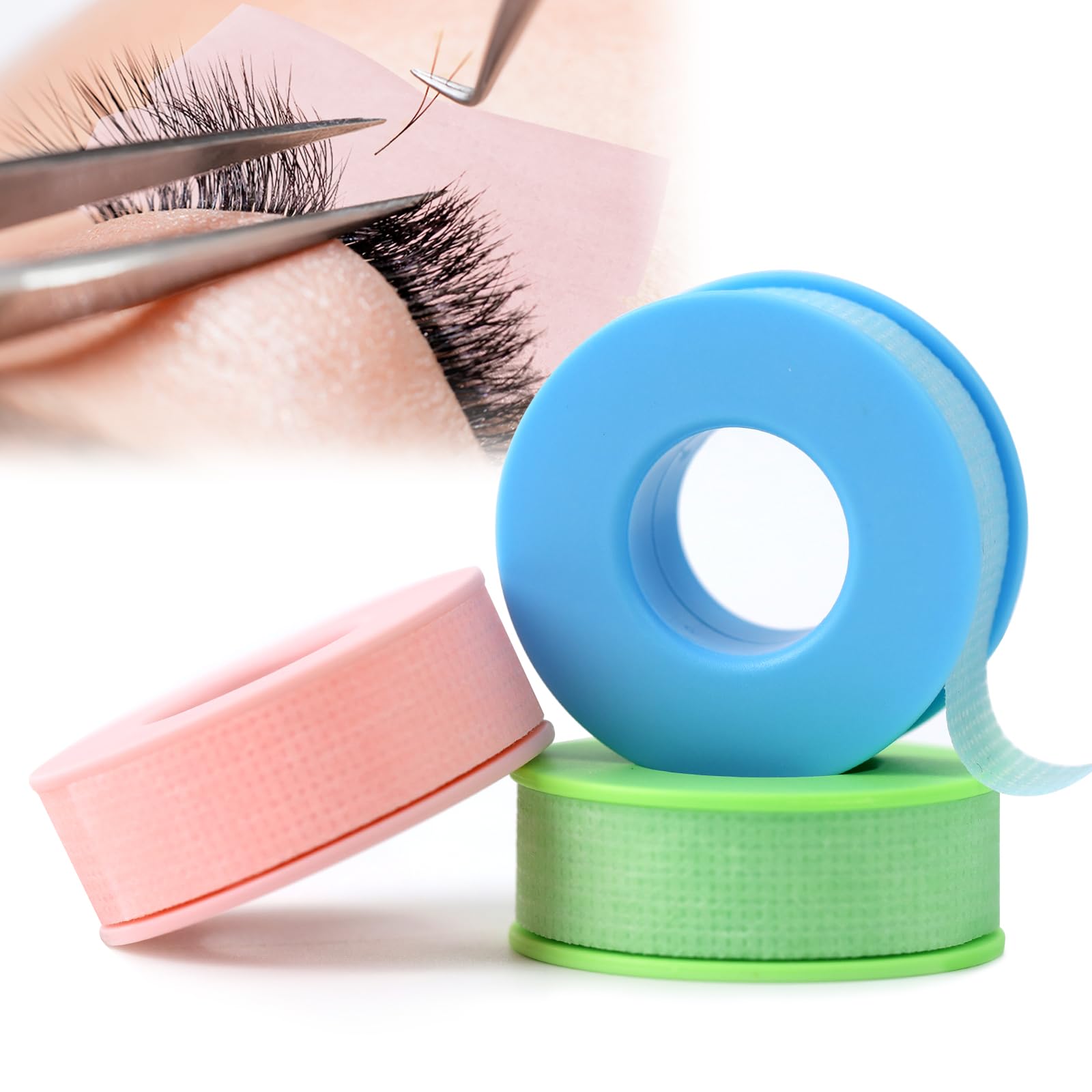 Obeyalash 3 Rolls Lash Extension Tape Eyelash Tape for Lash Extensions Micropore Tape Silicone Gel Tape Green Blue Pink Medical Tape for Lashes, Makeup, Wound Care, Sensitive Skin