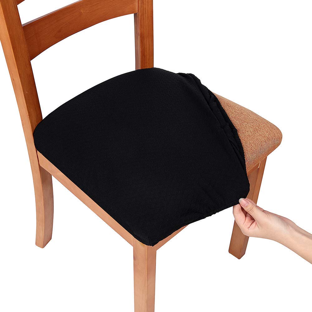 smiry Stretch Chair Seat Covers for Dining Room, Black Set of 6 Jacquard Dining Chair Seat Protectors Chair Slipcovers