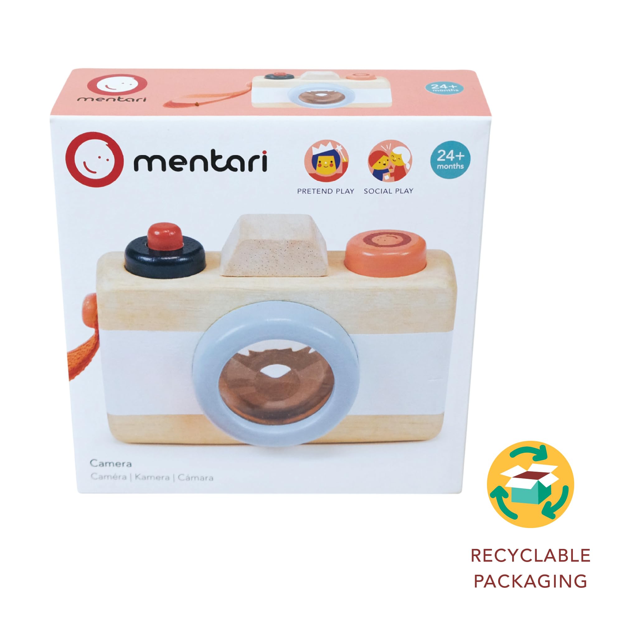 Mentari Toys - Camera - Wooden Pretend Camera Toy for Toddlers with Kaleidoscope Lens - Early-Learning Camera for Sense Stimulation and Motor Skills - Portable Toy for Imaginative Play - Age 2+