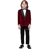 MAGE MALE Boys Velvet 3 Pieces Suit Multiple Colour Jacket Pants Set for Wedding Prom Party Tuxedo with Kids Suspenders