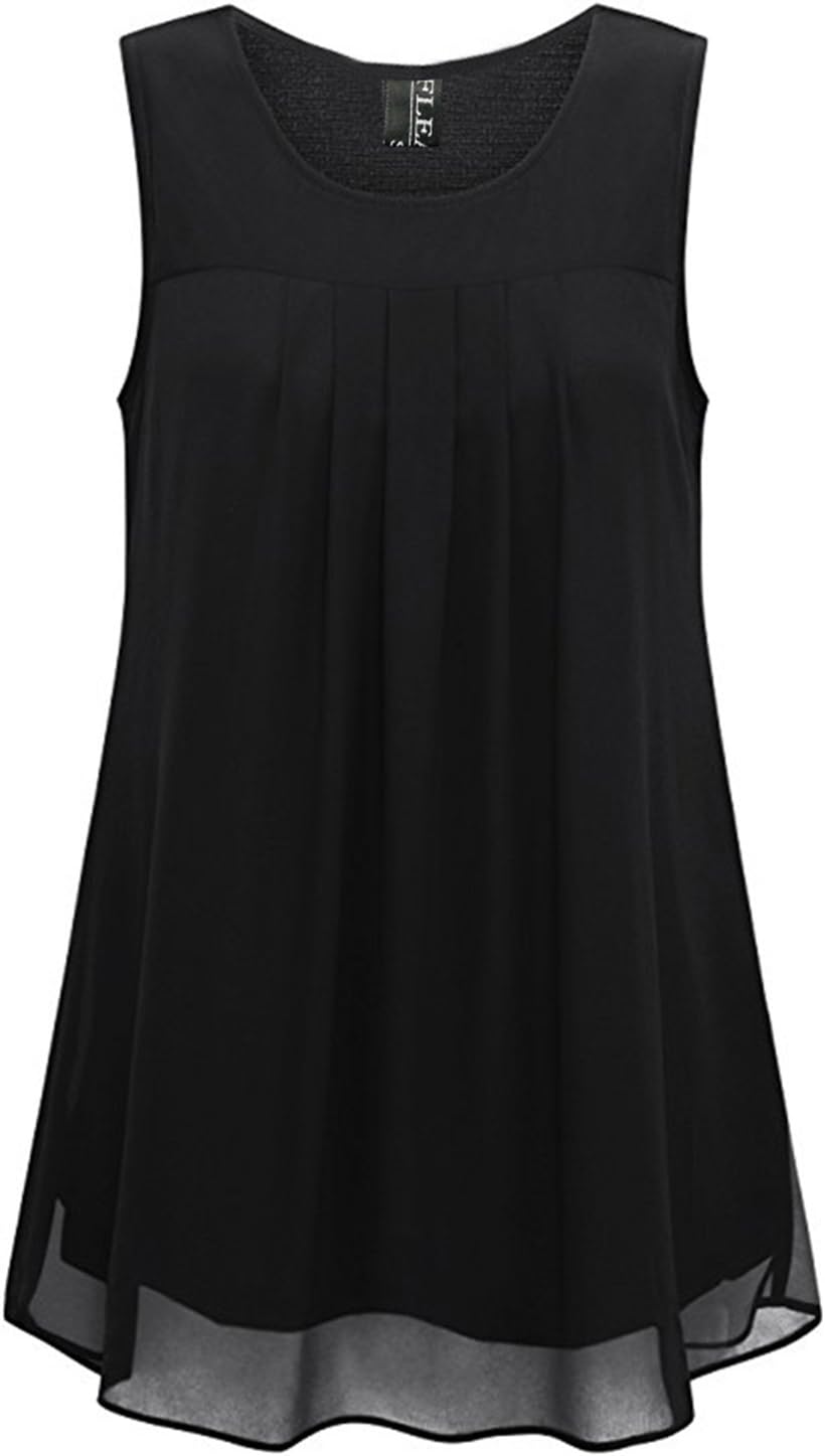 Women Summer Pleated Layered Chiffon Shirt Sleeveless Vest Top Sexy Blouse