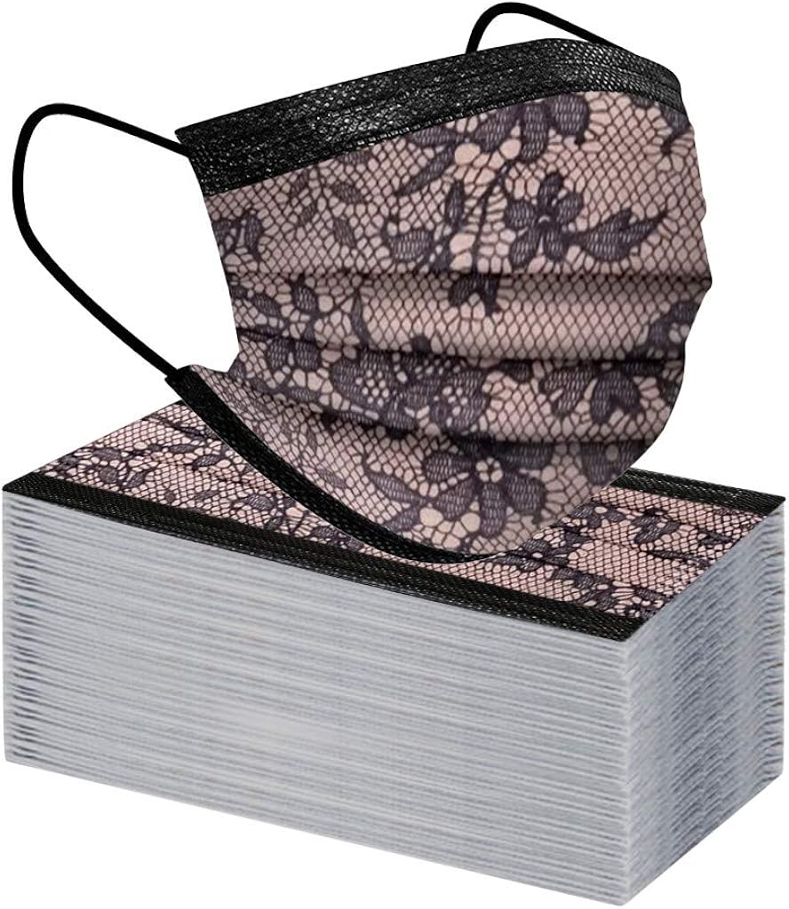 JSPOYOU 50PC Adult Fashion Lace Disposable Protection Three Layer Breathable Face: Clothing