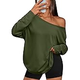 Trendy Queen Womens Off The Shoulder Tops Oversized Tshirts Long Sleeve 2026 Casual Basic Tees