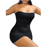 RoseSeek Women's Rave Outfits Ruched Strapless Tube Dress Sleeveless Bodycon Mini Party Dresses