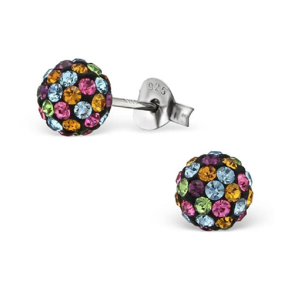 Childrens 925 Sterling Silver Round Ear Studs with Crystal So Chic