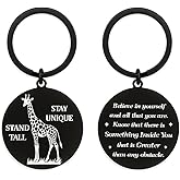 Hewonnn Giraffe Gifts for Women Men - Stand Tall Stay Unique Inspirational Giraffe Keychain - Motivational Gifts for Giraffes Lovers - Christmas Birthday Encouragement Gift