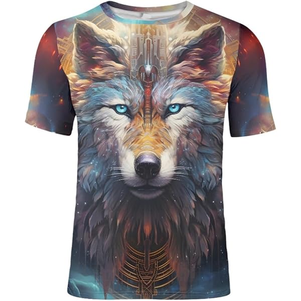 Men's Wolf & Tribal Graphic T-Shirt - Heavyweight, Premium Cotton, Regular Fit (Urban Backwoods Style)