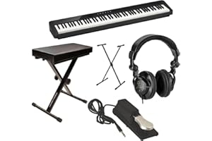 CASIO PX-S1100 Privia 88-Key Slim Digital Stage Piano w/Bluetooth Adapter, Black Bundle with Turnstile Audio TAPH100 Closed-Back Headphones, Keyboard Stand/Bench Pack with Sustain Pedal