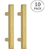 Goldentimehardware3 Inch Gold Cabinet Handles,10 Pack Brushed Brass Cabinet Pulls,Kitchen Handles for Cabinets and Drawers,Modern Square Gold Dresser Handles,5 Inch Overall Length