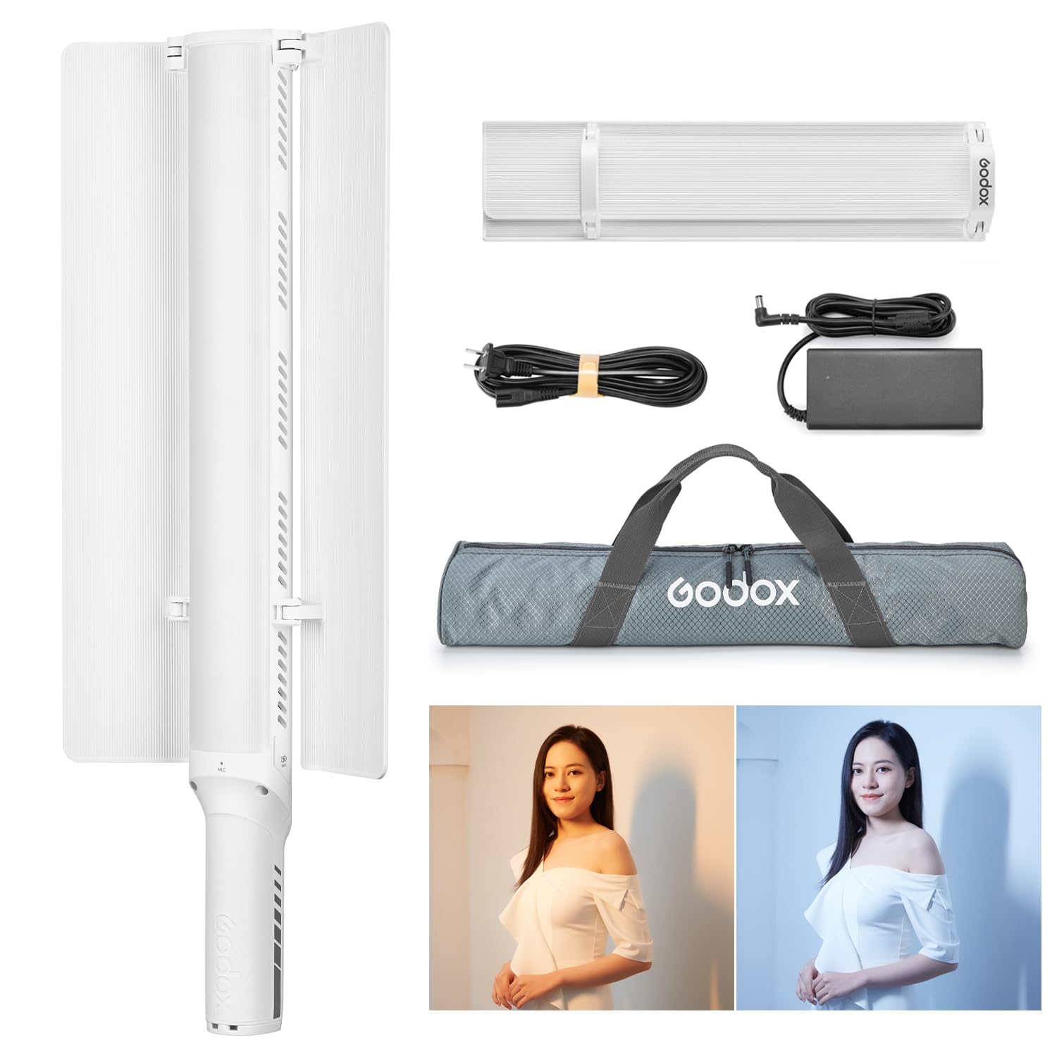 GODOX LC1000Bi LED Light Stick Lighting,65W / 100W （P Model） Bi-Color 2500K-8500K Adjustable, CRI 95 TLCI 96 Accurate Color, 11 FX Lighting Effects,with Barndoor&Soft Diffuseur Support APP Control