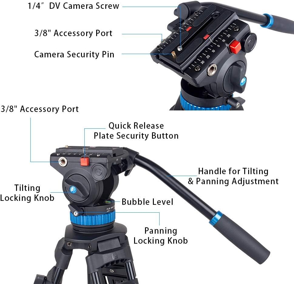 SIRUI Video Tripod with Fluid Head SH-15, Professional Aluminum Tripod for Cameras Universal Platform and Handle - Image 5
