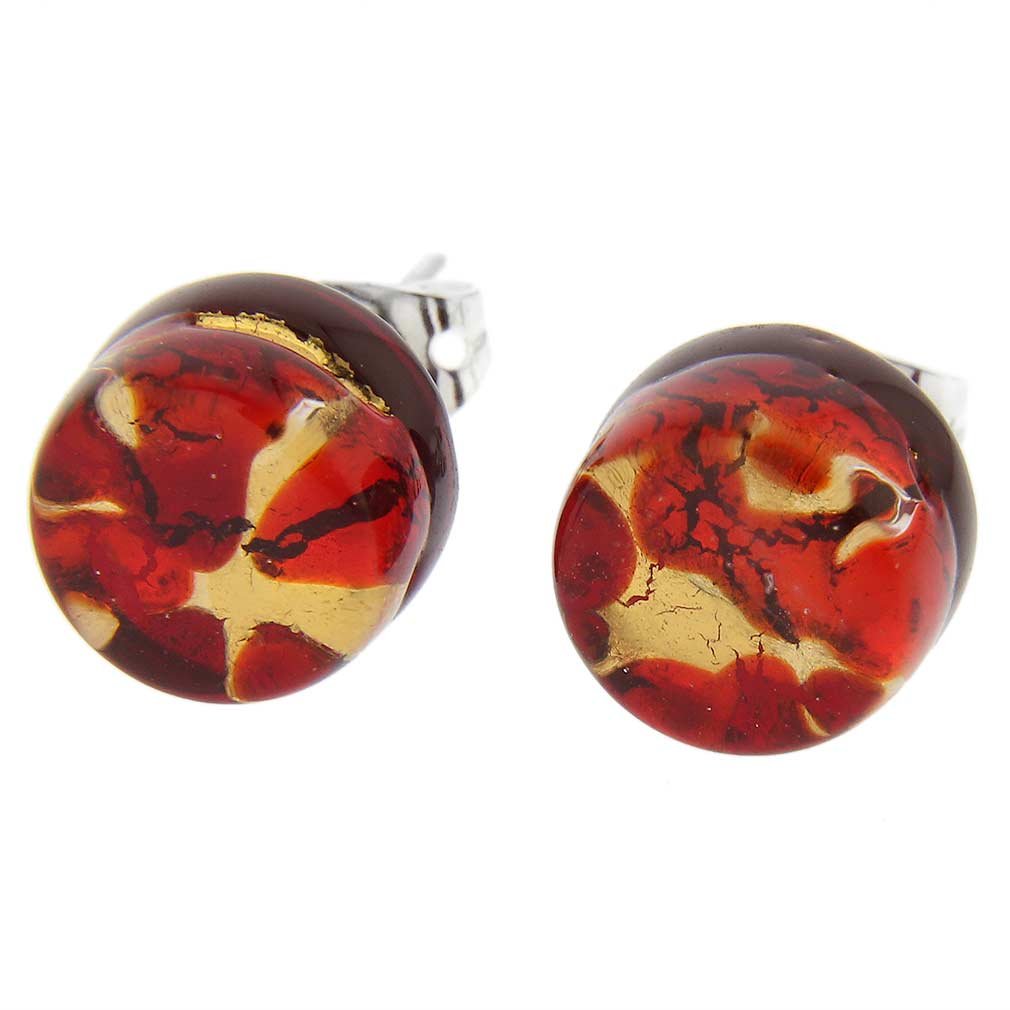 Glass Of Venice Murano Glass Venetian Reflections Round Stud Earrings - Red Gold