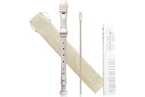 Soprano Recorder 8 Hole, Soprano Recorder German Style for Beginners Treble Flute with Velvet Bag and Cleaning Rod (Natural)