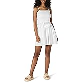 Amazon Essentials Women's Regular-Fit Cotton Sateen Smocked Bodice Short Dress