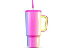Meoky 40oz Tumbler with Handle, Leak-proof Lid and Straw, Insulated Coffee Mug Stainless Steel Travel Mug, Keeps Cold for 34 Hours or Hot for 10 Hours (Carnival)