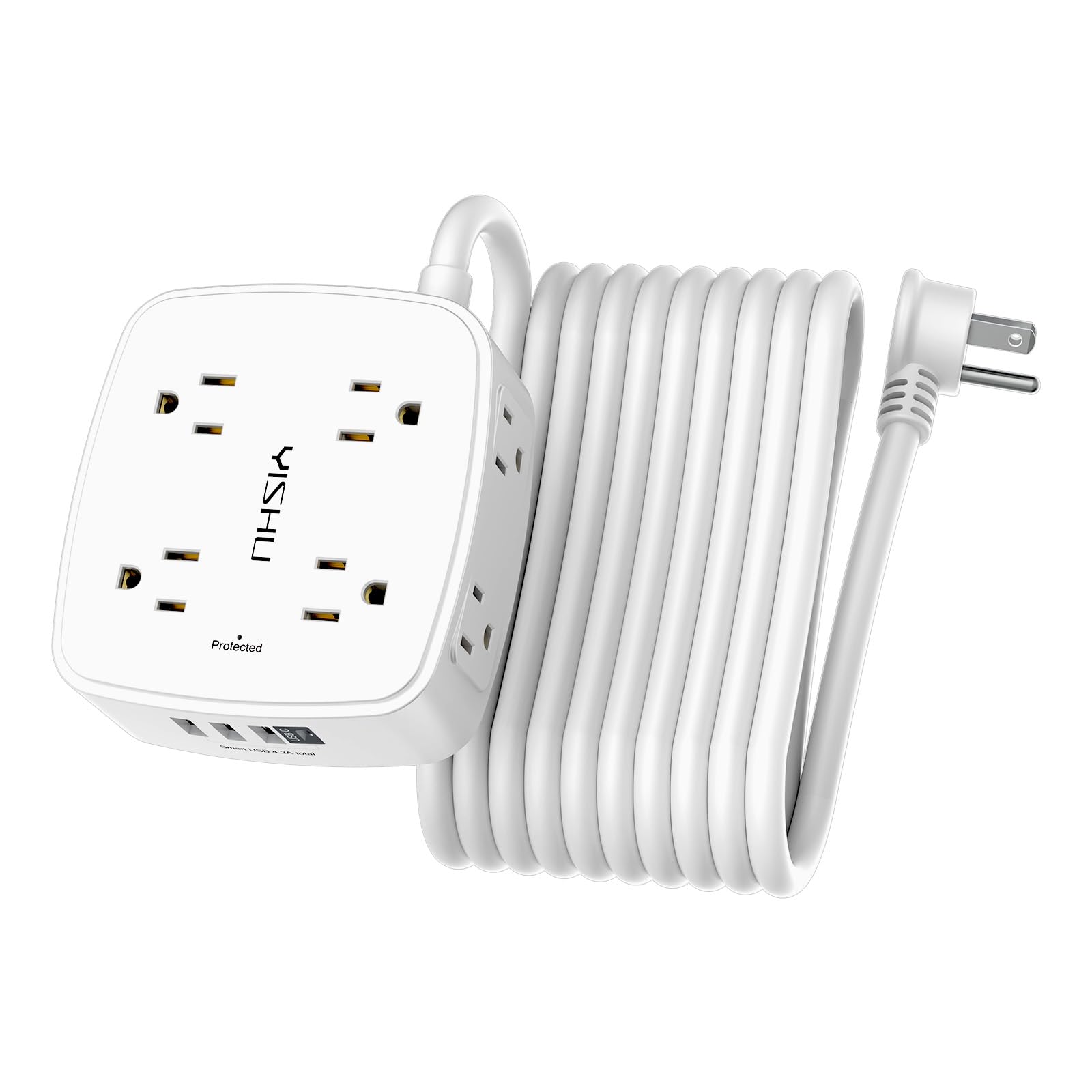 Photo 1 of 20 Ft Surge Protector Power Strip - 8 Widely Outlets with 4 USB Ports, 3 Side Outlet Extender with 20 Feet Extension Cord, Flat Plug, Wall Mount, Desk USB Charging Station, ETL, White