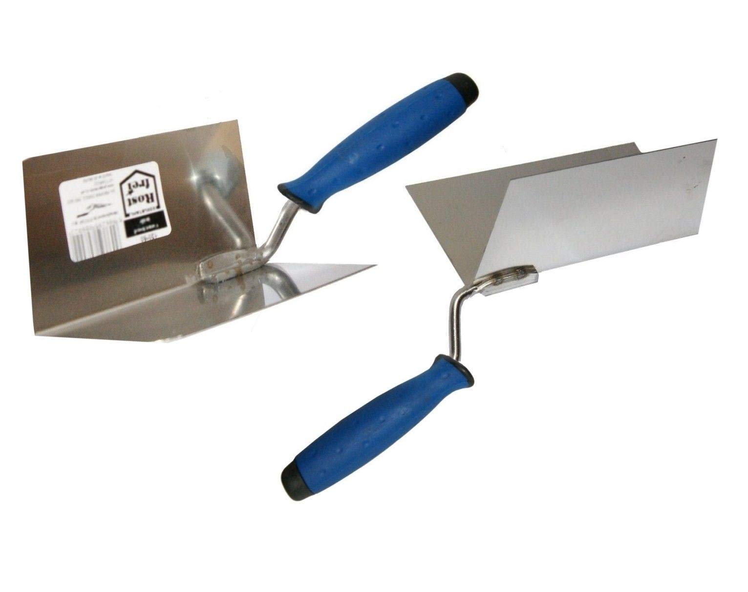 Toolty Stainless Steel Lining, Plastering Trowel - Set External and Internal Corners - 120x75mm - Rubber Handle - for Brickwork and Plastering - DIY - TLTY-S015
