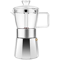 GEESTA Moka Pot Premium Crystal Glass-Top Stovetop Espresso Moka Pot - 6 cup - Coffee Maker, 240ml/8.5oz/6 cup (espresso…