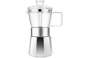 Geesta Moka Pot Premium Crystal Glass-Top Stovetop Espresso Moka Pot - 6 cup - Coffee Maker, 240ml/8.5oz/6 cup (espresso cup=40ml) Coffee Lover Gifts Ideas