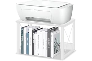 ELITEROO Desktop Printer Stand with Storage, Printer Stand Shelf Desk Organzier for Home/Office, Modern Wood Printer Riser Under Desk Small Table for Printer Fax Machine Copier Scanner (White)