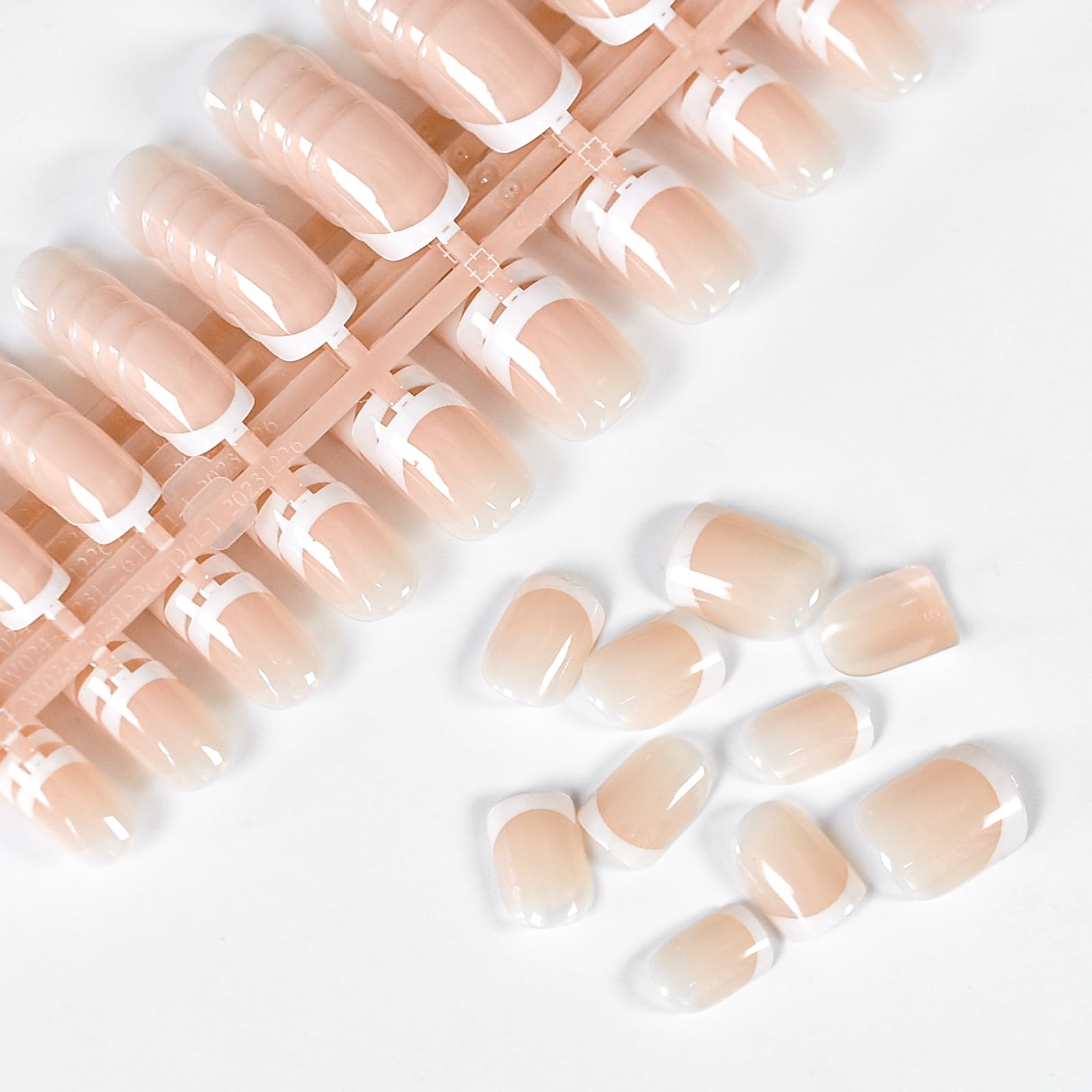 120Pcs White French Tip Press-on Short Square Round Fake Nails - Full Cover Glossy Nude False Acrylic Glue-on With 5 Sheets Adhesive Tabs for Kid Women Girls Finger Design - Image 2