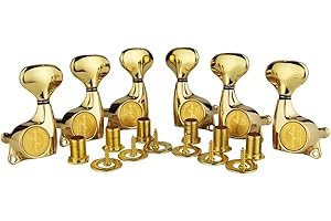 Guyker Guitar Machine Heads (3L + 3R) – 1:21 Sealed Tuning Key Pegs Tuners Set Replacement for ST TL SG Style Electric or Acoustic Guitars – Gold