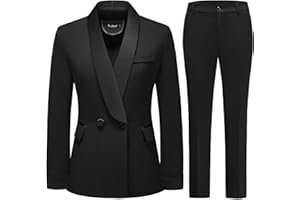 TRONSTORE Women's Pants Suit 2 Piece Set Smil Fit Jacket Shawl Sollar Blazer Dress for Women