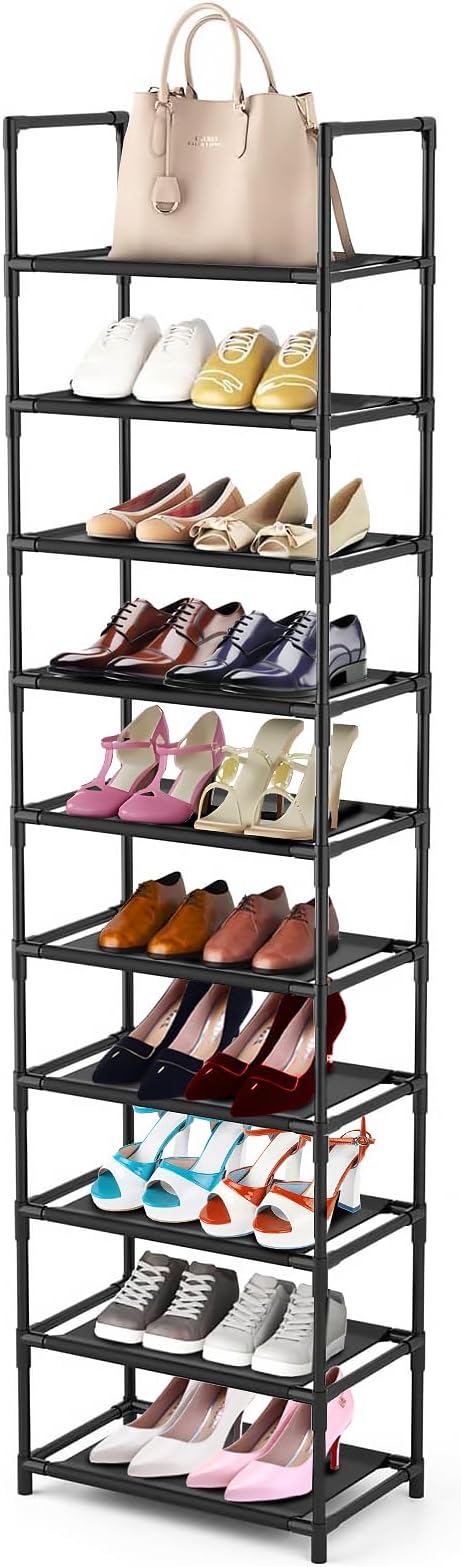esonstyle 10 Tier Shoe Rack Tall Narrow Space Saving Organizer 46x28x175 cm