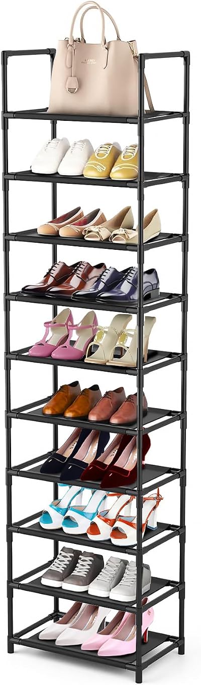 esonstyle 10 Tier Shoe Rack Tall Narrow Space Saving Organizer 46x28x175 cm