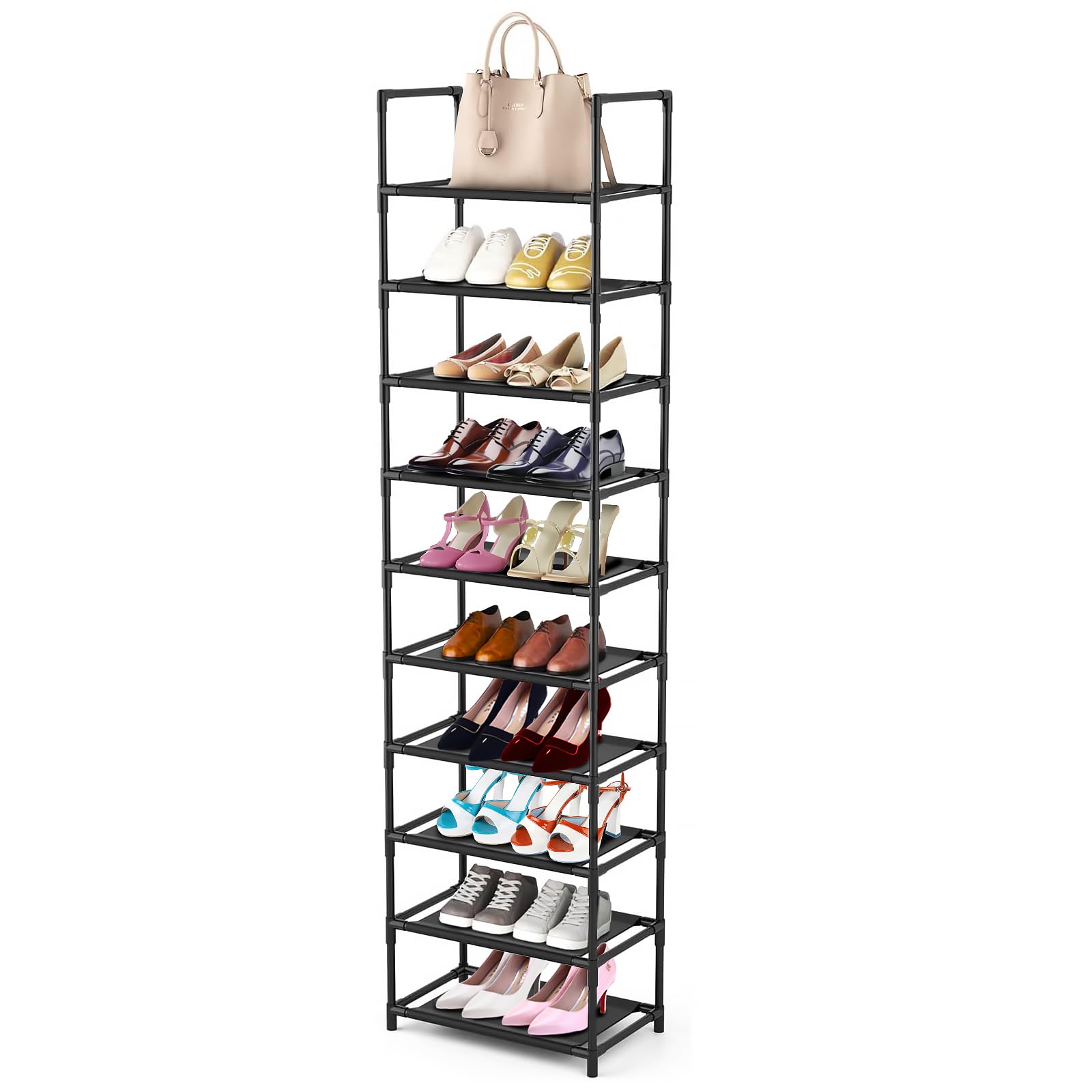 esonstyle 10 Tier Shoe Rack, Tall Narrow Shoe Rack For 10 Pairs Space Saving Shoe Storage for Living Room Entryway Hallway and Cloakroom