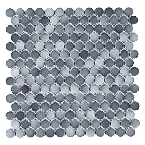 Vogue Tile Mix Dark Gray Penny Round Porcelain Mosaic (Box of 10 Sheets), Floor and Wall Tile, Backsplash Tile, Bathroom Tile on Mesh for Easy Installation