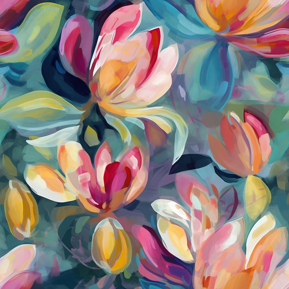 REDAMANCY Colorful Blur/Green Magnolia Floral Pink/Red Flower Abstract Art Peel and Stick Wallpaper Stick on Contact Paper Vintage Wall Paper Easy Peel Off for nightstand Drawer Cabinet Renter